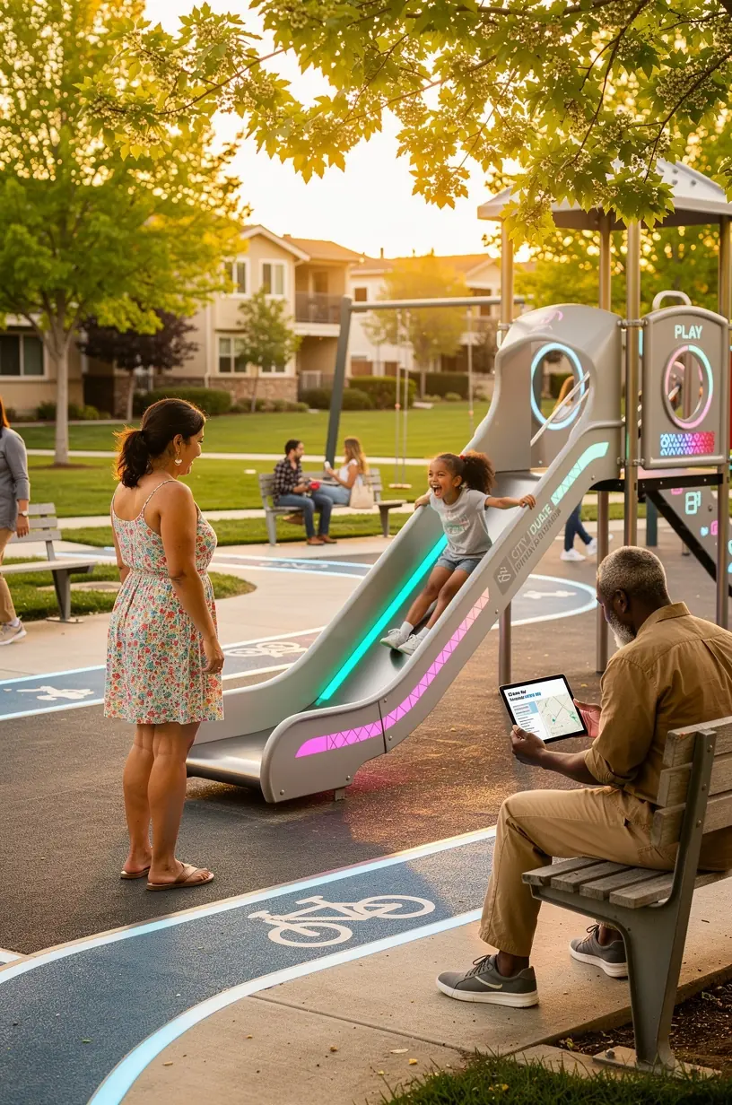 Technicians installing advanced air quality sensors on a residential street for real-time environmental monitoring.